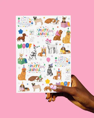 Miniatura 5 de xo, Fetti Tatuajes temporales para perros - 52 estilos de purpurina Suministros de cumpleaños de animales, recuerdos de fiesta para amantes