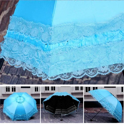Miniatura 7 de WANLIAN Paraguas plegable a prueba de rayos ultravioleta de encaje princesa Cúpula Anti-uv Parasol Decoraciones de boda Accesorios para sesión