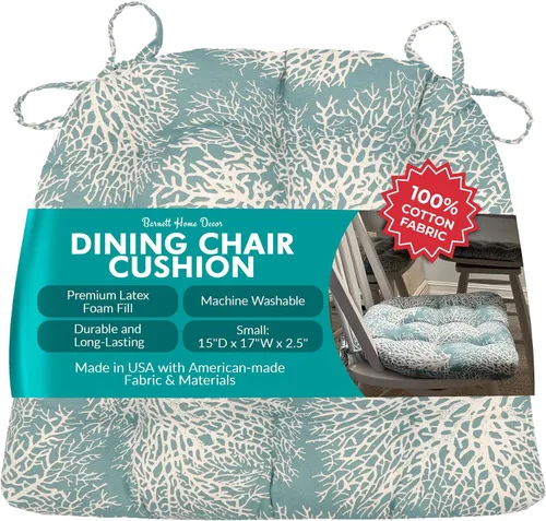 Miniatura 140 de Barnett Home Decor Ticking Stripe Berlin Blue - Almohadilla para silla de comedor con lazos, tamaño mediano 18, relleno de espuma de látex, lavable