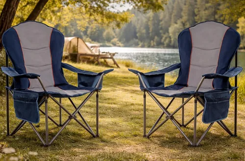 Miniatura 9 de Sillas plegables de camping para adultos, sillas de césped acolchadas con respaldo alto para exteriores con soporte lumbar y soporte para tazas