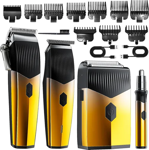 Cortapelos profesionales, 4 en 1 para hombres, recortadora de barba y afeitadora recargable, hoja en T de metal, pantalla LED, kit de corte de pelo