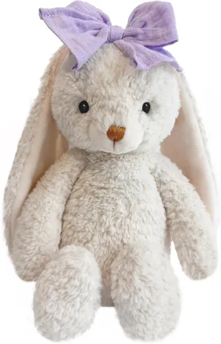 Miniatura 11 de Animal de Peluche Conejito Suave Juguete Tierno de 8'' de Largo - Conejito de Peluche Marrón de Orejas Largas con Lazo Rosa Juguetes de Peluche