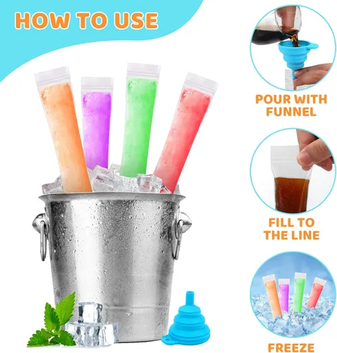 Miniatura 3 de 150 bolsas desechables para moldes de paletas de hielo, vienen con un embudo, tubos de congelador sin BPA, bocadillos saludables, yogur, jugo