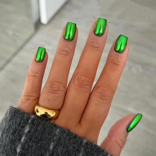 Miniatura 25 de Uñas Postizas Cuadradas de Cromo Púrpura Cortas Medianas para Presionar, KQueenest Uñas Acrílicas Falsas de Plateado Metálico Espejo para Presionar
