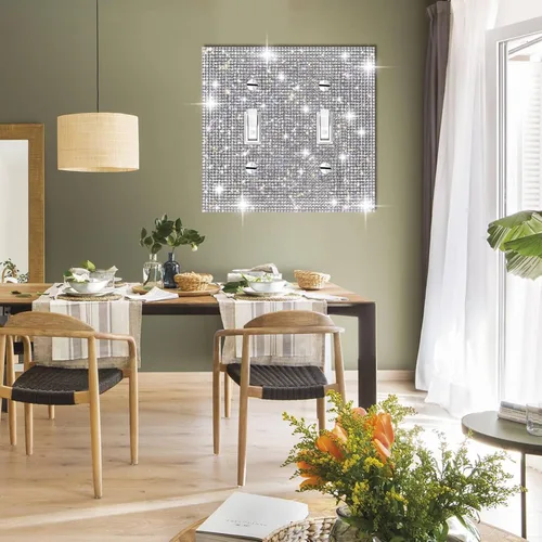 Miniatura 4 de Cubierta de placa de pared con diamantes de imitación plateados brillantes, cubierta de placa de interruptor de luz, cubierta decorativa de doble