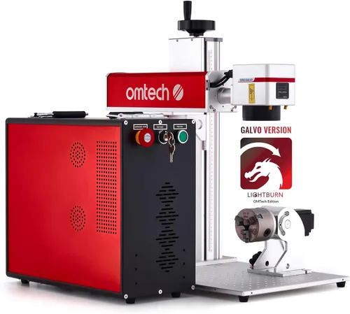 Miniatura 11 de OMTech Máquina de marcado láser de fibra MOPA de 30W con LightBurn y eje giratorio, grabador láser de fibra con área de trabajo de 7 "x 7