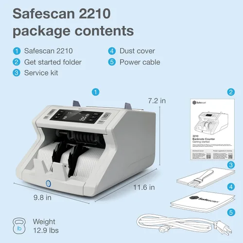 Miniatura 6 de Safescan Máquina contadora de dinero 2210 con detección de falsificaciones, multimonedas, modos de agregar/lote, pantalla LCD, recuentos de alta