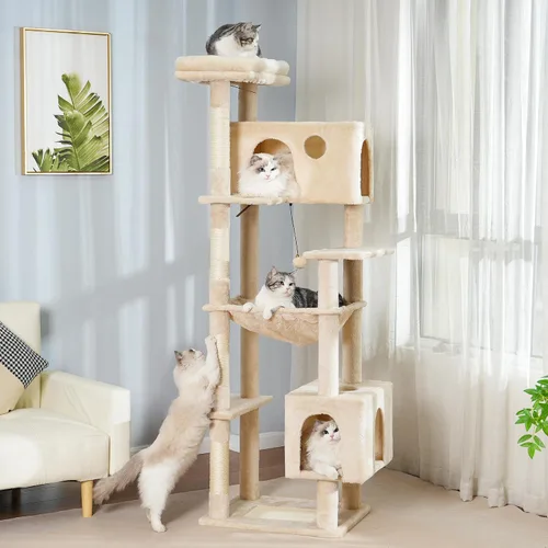 Miniatura 7 de Árbol grande XXL para gatos de 70 pulgadas de alto, resistente para gatos Maine Coon y gatos grandes, más de 20 libras, cama superior y hamaca, 2