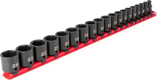 Miniatura 9 de TEKTON Juego de dados de impacto de 6 puntos profundos de 3/8 pulgadas con riel, 19 piezas (0.236-0.945 in) SID91107
