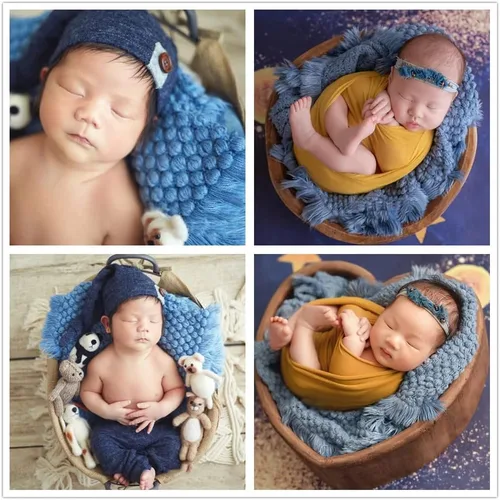 Miniatura 58 de Zeroest Accesorios para fotografía de bebé, canasta trenzada de lana de oveja para recién nacidos, relleno de canasta para sesión de fotos