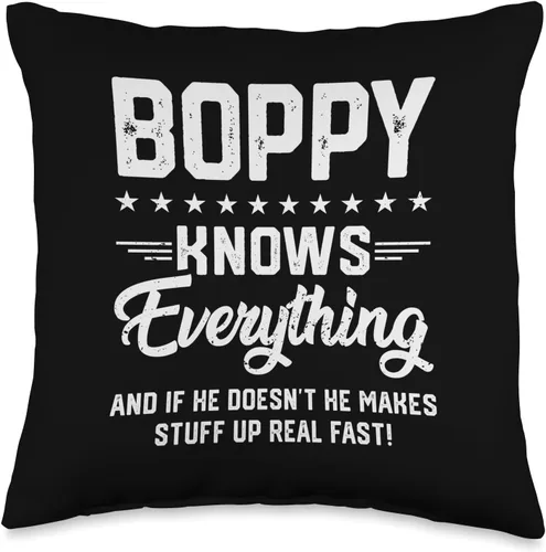 Funny Personalized Gifts for Boppy Boppy Knows Everything Funny Grandpa Fathers Jokes - Almohada para hombre, 16 x 16 pulgadas, multicolor