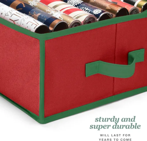 Miniatura 7 de Organizador de papel de regalo de alta calidad, soporte para papel de regalo con bolsillos adicionales para decoraciones navideñas, asas reforzadas