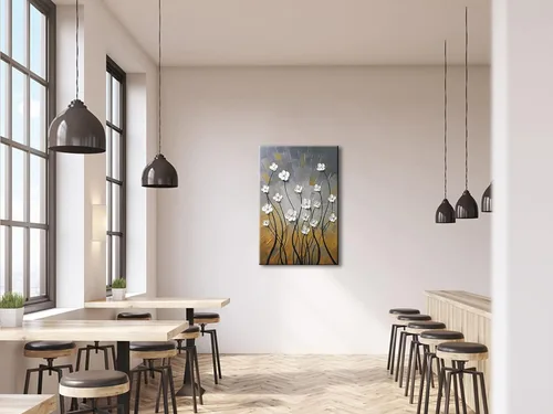 Miniatura 2 de Wieco Art Pinturas al óleo 100% pintadas a mano, lienzo abstracto, arte de pared, diseño moderno de flores estiradas, listo para colgar, para sala