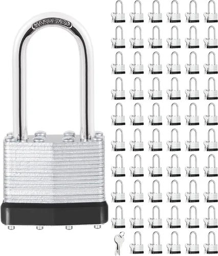 Miniatura 10 de 6 candados con las mismas llaves, acero laminado negro plata (1-9/16 pulgadas, 1.575 in), grillete largo para cobertizos, puertas, vallas, caja