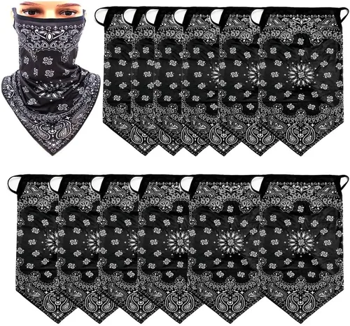 Miniatura 17 de Paquete de 12 polainas para el cuello, bufanda, máscara facial, bandanas para hombres y mujeres, máscara facial, pasamontañas, diademas
