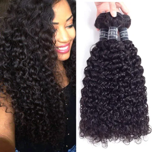Miniatura 9 de Amella Hair Paquetes de Cabello Humano Brasileño Rizado con Cierre Grado 8A Virgen Sin Procesar Paquetes de Tejido de Cabello Brasileño con Cierre