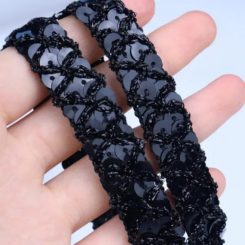 Miniatura 3 de Cinta de encaje con purpurina para manualidades, adornos, accesorios de disfraz de 10 yardas (negro)