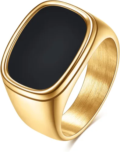 VQYSKO Signet Rings for Men Women,Solid Polished Stainless Steel Biker Ring for Men,Ideal Gift for Dad & Boyfriend,Silver Gold Black Color for