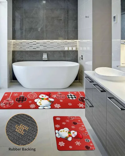 Miniatura 5 de Tapete de baño de muñeco de nieve rojo para bañera, antideslizante, de secado rápido y absorbente, de tierra de diatomeas, para fregadero de cocina
