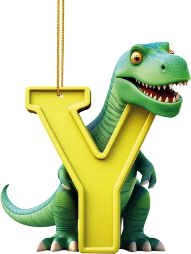 Miniatura 27 de Adorno de Navidad personalizado de dinosaurio de 26 letras, adornos colgantes 2023, monograma inicial de plástico, decoraciones de árbol de Navidad
