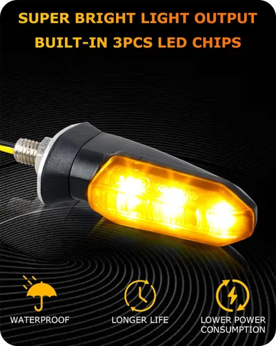Miniatura 3 de 4 piezas de señales de giro universales para motocicleta, luces LED de señal de giro delanteras y traseras, intermitentes secuenciales ámbar