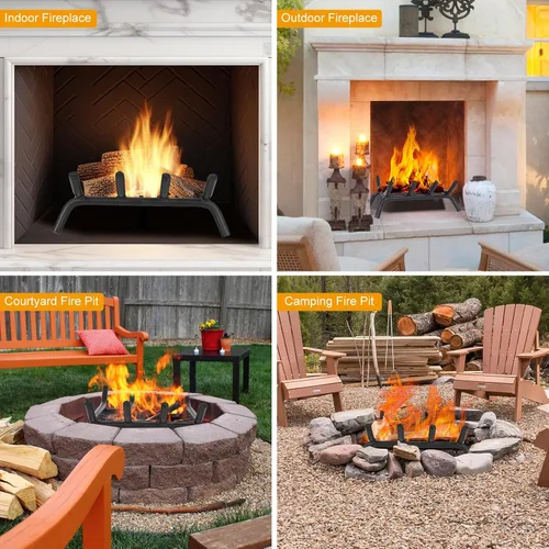 Miniatura 7 de Rejilla de chimenea de 14 pulgadas con retenedor de brasa, rejilla de leña para chimenea con barra de acero redondo sólido resistente de 3/4
