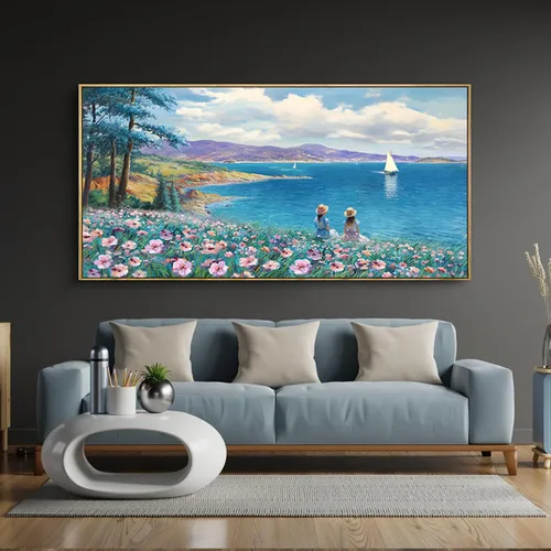 Miniatura 15 de XLSJERST Arte de Pared de Lienzo Azul Grande Pintura de Paisaje Marino - Cuadro de Paisaje con Textura Azul Marino Moderno Velero Obra de Arte