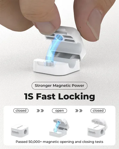 Miniatura 4 de Paquete de 10 organizadores de cables magnéticos, clips magnéticos para cables de escritorio, soporte de cables para mesita de noche, soporte