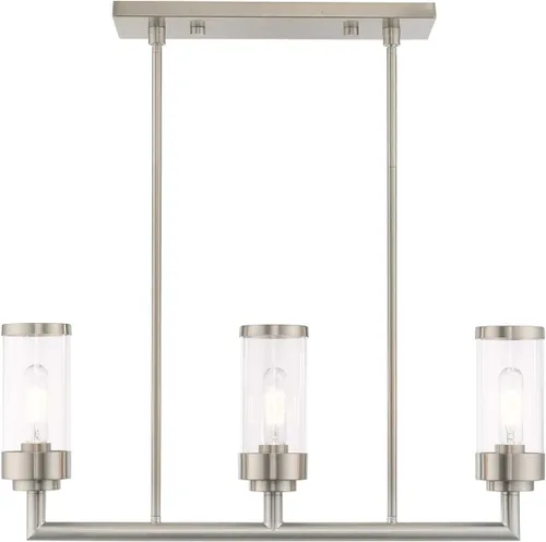 Miniatura 11 de Livex Lighting 51124-91 Carlisle - Candelabro lineal de 31 pulgadas, acabado de níquel cepillado con pantalla de tela blanca rota con cristal