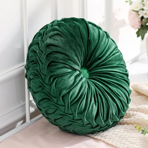 Miniatura 9 de Drydiet 3 Piezas Almohadas Redondas Decorativas de Terciopelo Plisado Almohadas de 15'' de Diámetro Acento Calabaza Boho Cojín de Silla para Sofá