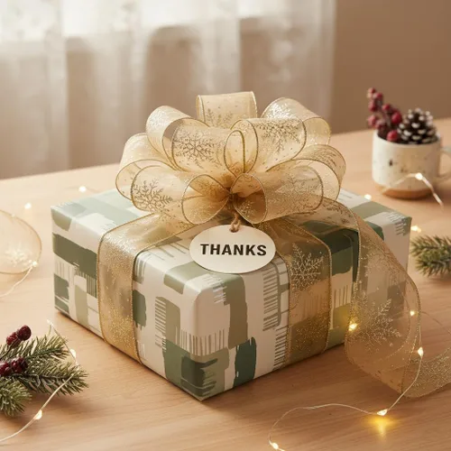 Miniatura 3 de Cinta con alambre de organza con copos de nieve dorados de champán para decoración navideña del hogar, lazo para la parte superior del árbol