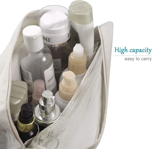 Miniatura 4 de Trawila Neceser colgante de viaje, bolsa de cosméticos, organizador de maquillaje para hombres y mujeres con gancho resistente, Beige, Moda