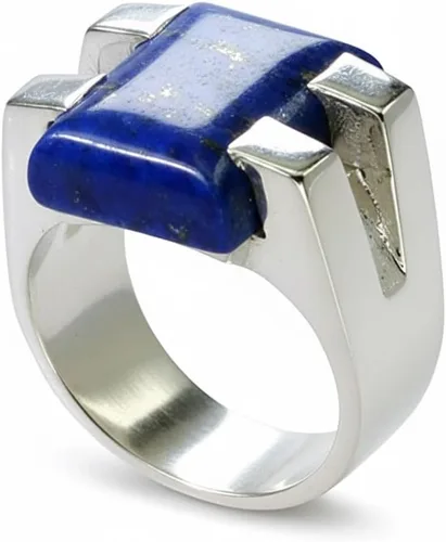 Miniatura 3 de 55Carat Natural Lapislázuli Hombres Anillo Plata Rectángulo Forma Azul Piedra Handamde Tamaño 5,6,7,8,9,10,11,12