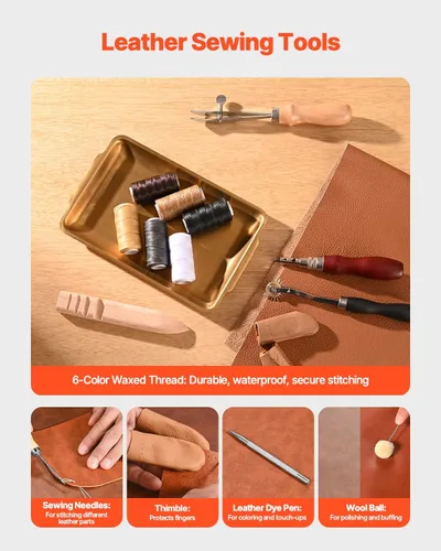 Miniatura 5 de VEVOR Kit de herramientas de trabajo de cuero, 59 piezas de herramientas de artesanía de cuero con bolsa de almacenamiento de lona portátil