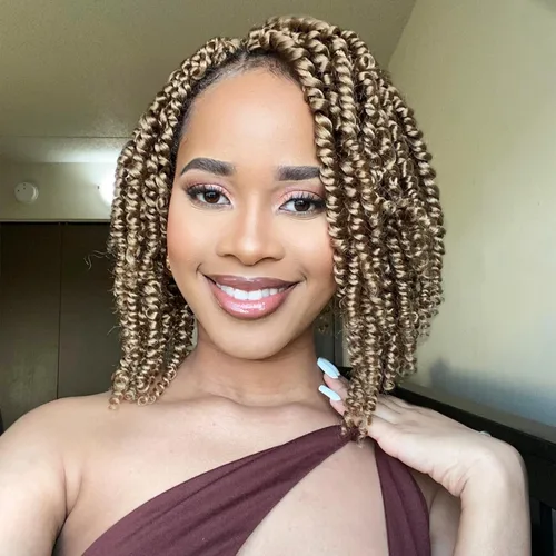 Miniatura 38 de Cabello Passion Twist de 12 pulgadas, 8 paquetes, cabello de ganchillo pretrenzado para mujeres negras, cabello rizado de ganchillo preenlazado, 1b#