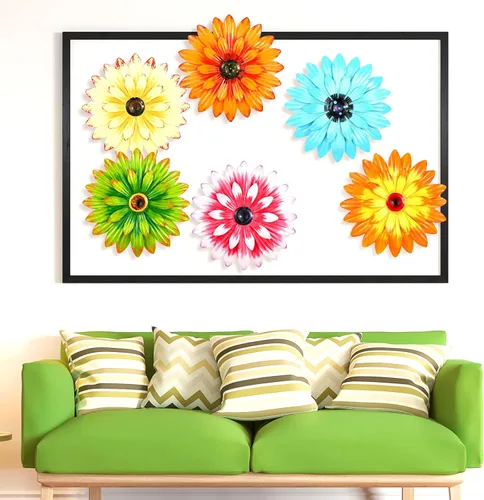 Miniatura 7 de Photect 6 piezas de flores de metal para colgar al aire libre, margaritas de metal para decoración de pared, flores 3D de múltiples capas