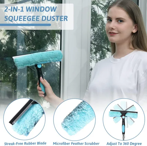 Miniatura 6 de MAYKI Plumeros de alto alcance de 20 pies para limpiar 5 piezas, plumeros de ventilador de techo con poste de extensión, plumero de telaraña