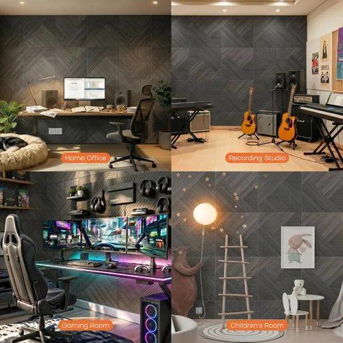Miniatura 6 de BUBOS Paquete de 6 paneles de pared de madera acústica, paneles absorbentes de sonido de 23.6 x 23.6 pulgadas con respaldo adhesivo completo