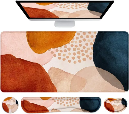 Miniatura 19 de LATEEFAH Alfombrilla de mouse con reposamuñecas, alfombrilla de escritorio + juego de reposamuñecas para teclado, almohadilla de escritorio para 4