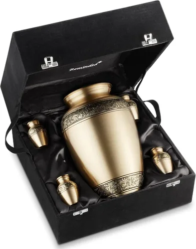Miniatura 2 de Reminded Juego de 5 urnas de cremación floral para cenizas humanas, 1 adulto + 4 tamaño de símbolo de recuerdo, dorado