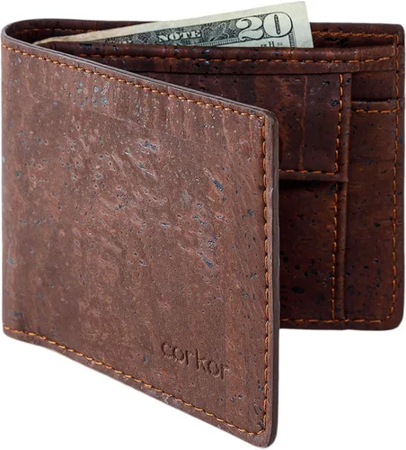 Corkor Cartera RFID con bolsillo para monedas, bloqueo RFID, piel vegana, libre de crueldad, respetuosa con el medio ambiente, color negro