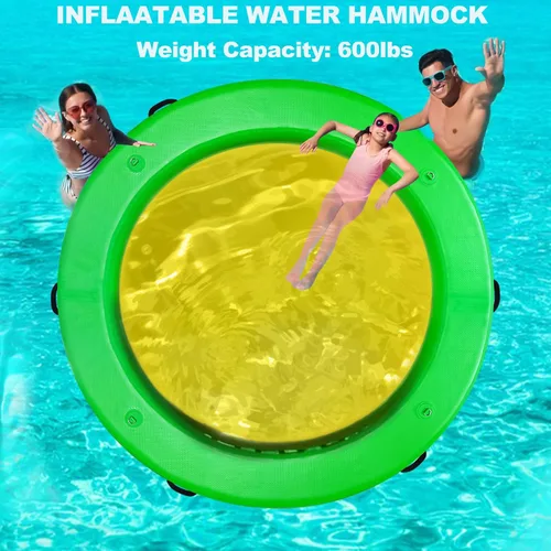 Miniatura 7 de Water Hammock Inflatable Dock, 3.8ft/6ft/8ft Floating Raft Circular Water Island, Float Rings Air Mesh Platform for Lake/River/Swim Pool