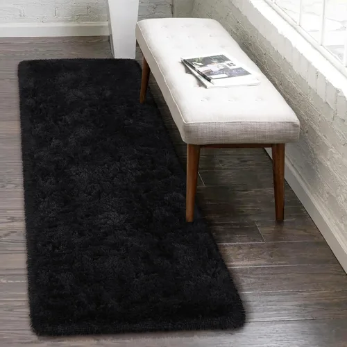 Miniatura 2 de HOMORE Alfombra de pasillo negra de 2 x 6 pies para dormitorio, alfombras esponjosas para pasillo y sala de estar, alfombras antideslizantes