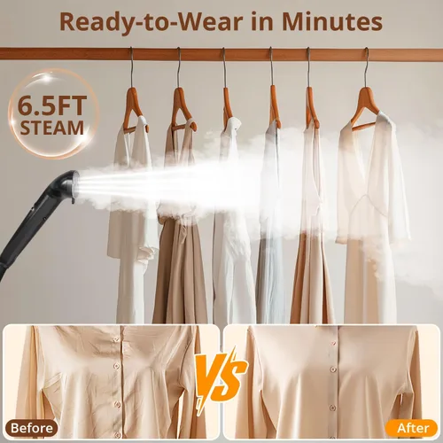 Miniatura 4 de LAKALA Vaporizador de Ropa, Calentamiento Instantáneo de 30 Segundos, Tanques de Agua de 2.5L, con Clips para Pantalones y Doble Percha, Potente