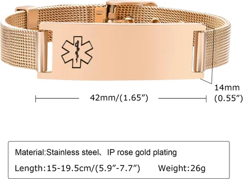Miniatura 6 de Pulseras personalizadas de alerta médica para hombres, mujeres y niños, grabado gratuito, malla de acero inoxidable ajustable, pulsera