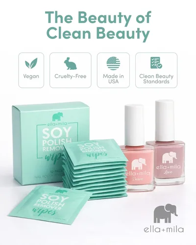 Miniatura 7 de ella+mila Toallitas removedoras de esmalte de uñas de soja, no acetona, no tóxicas, almohadillas removedoras de esmalte de uñas, tamaño de viaje