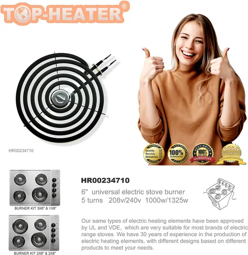 Miniatura 9 de Quemador de estufa eléctrica de 6 pulgadas para estufa GE Hotpoint RCA de 6 pulgadas, quemador eléctrico Match WB30M2, elemento de quemador
