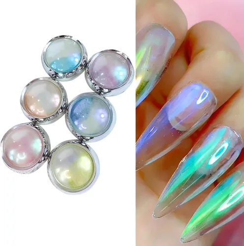 Miniatura 3 de 6 frascos de polvo de uñas cromado de sirena, polvo de uñas Aurora iridiscente perla polvo de arte de uñas efecto espejo metálico pigmento purpurina