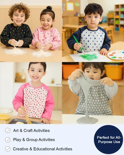 Miniatura 6 de Plie Kids Waterproof Art Smock – Long Sleeve Apron for Painting, Baking, Sensory Play (Ages 1–10)