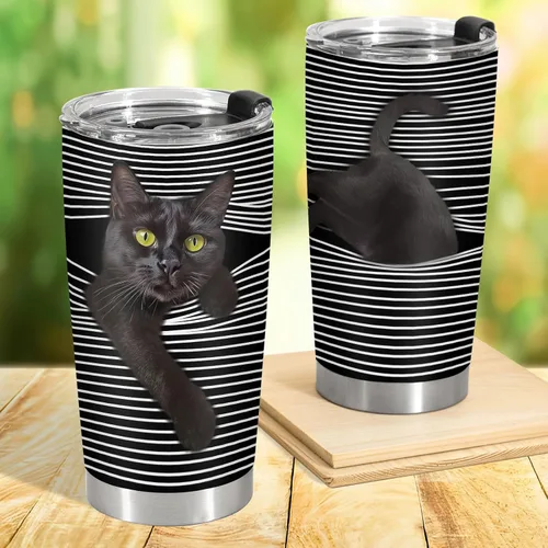 Miniatura 6 de 34HD Taza Negra de Gato con Tapa, 20 oz de Acero Inoxidable con Aislamiento al Vacío, Oculta y Busca Gato, Regalos Graciosos de Gato para Hombres
